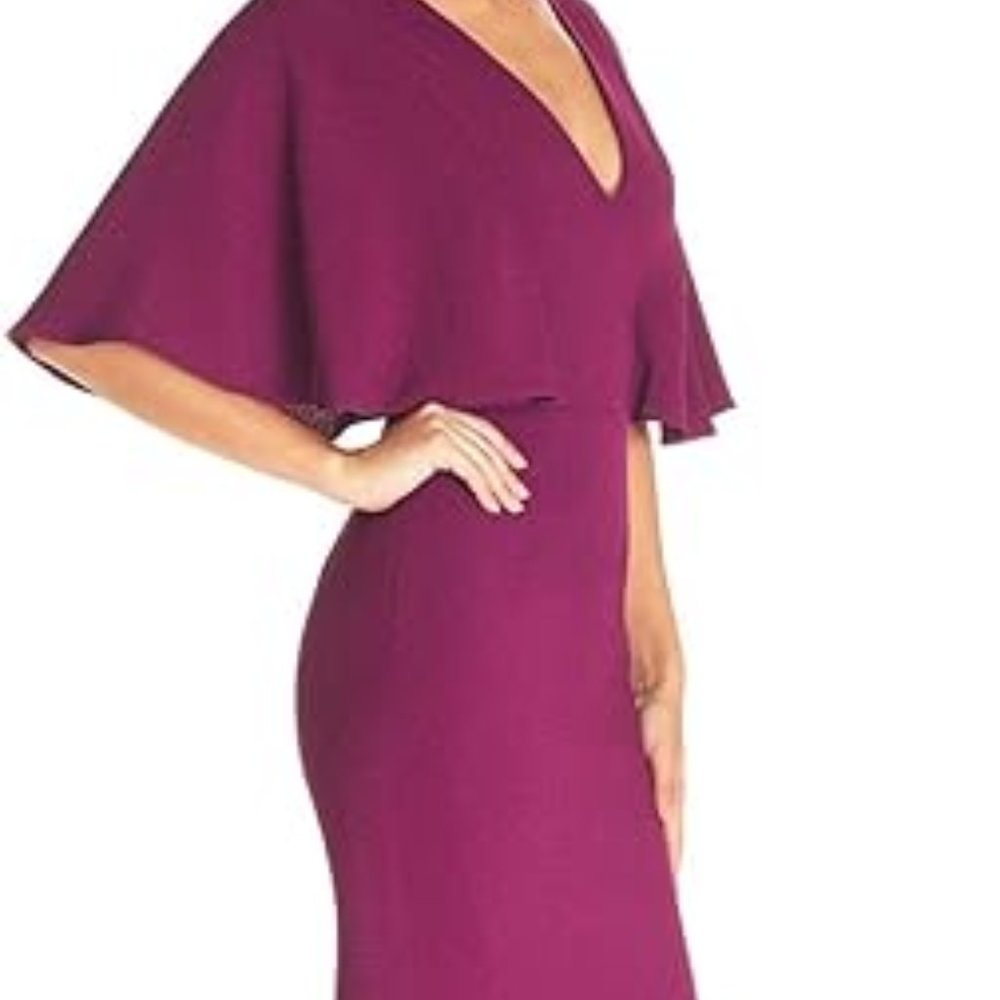 NEW WITH TAGS. Dress the Population Women's Louisa Magenta Midi Plunging Dress